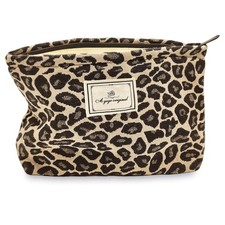 Leopard Makeup Bag Organizer Large Capacity Travel Toiletry Pouch Brown