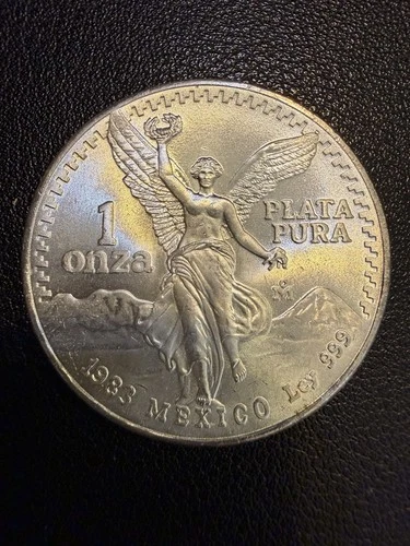 1983 Mo 1 Onza Mexico Libertad Plata Pura 1 Troy Oz .999 Fine Silver Coin Z336