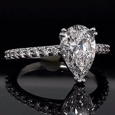 2.25Ct Pear Cut Lab Created Diamond 14k White Gold FN Beautiful Engagement Ring