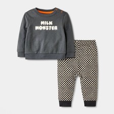 Cat  Jack Baby Halloween Checkered Milk Monster Sweatshirt Jogger Set 3-6M