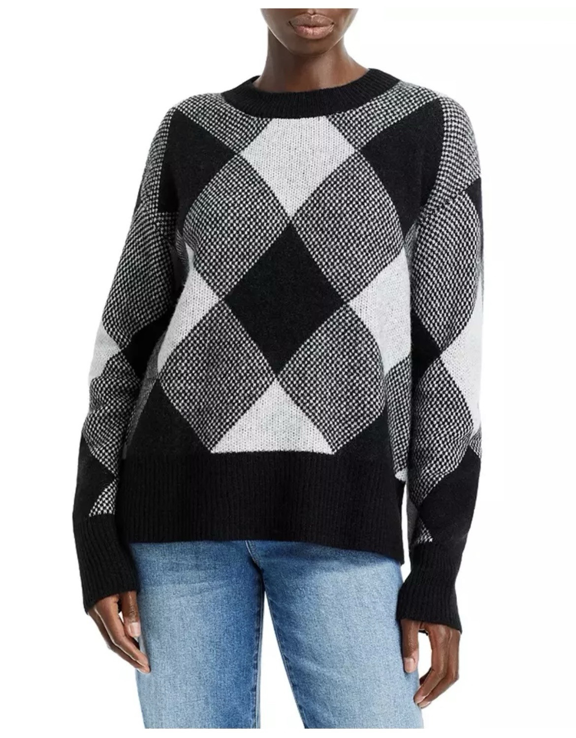 AQUA Cashmere Argyle Jacquard Cashmere Sweater XS 100% Cashmere New Without Tags