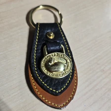 Dooney & Bourke Vintage Leather Duck  Key Ring Fob Black / Tan Leather Gold