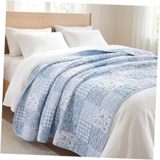 Cotton Quilted Throw Blanket 50"x 60" Blue Floral Patchwork Throw Blanket