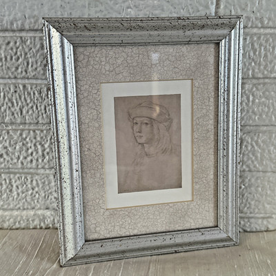 Vtg Raphael Sanzio Self Portrait Lithograph 7.5X9.5 Framed Art Decor Renaissance