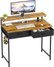 HOMIDEC Computer Desk with 2 Storage Drawers, Gaming Desk with Adjustable Monito