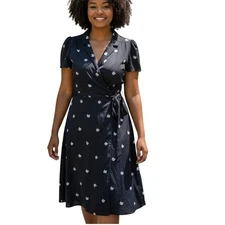 ModCloth Women's 1X Black Kitty Cat Print Wrap Dress Short Sleeve Kidcore