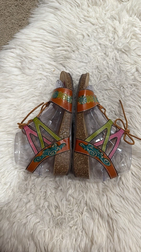 Spring Step L'Artiste 37 6.5 7 Loma Lace Up Cork Wedge Sandals - Image 3 of 4