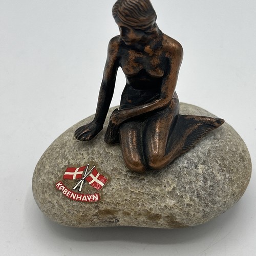 VINTAGE BRONZE MEERJUNGFRAU SITZEND AUF EINEM FELSEN DÄNEMARK KOPENHAVN