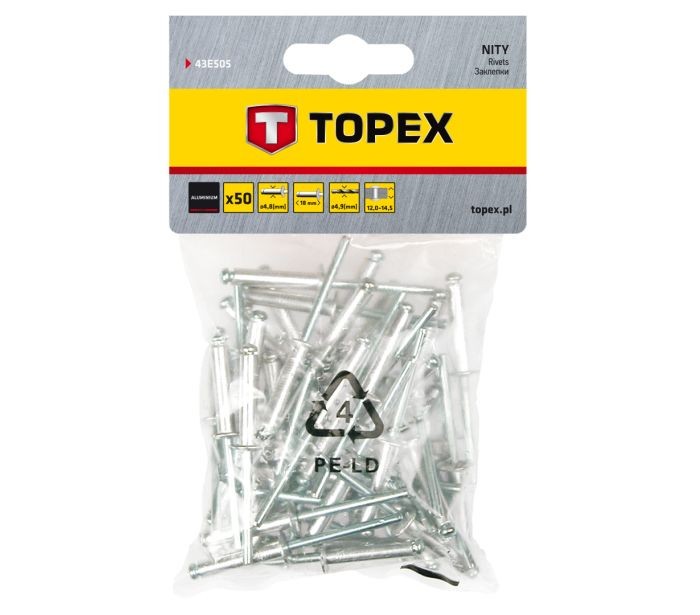 Für TOPEX-NEO-GRAPHITE NARZ�DZIA 43E505 TOPEX ALUMINUM RIVETS, 4.8 X 18MM - 50