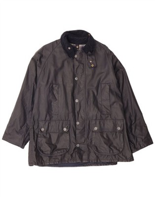 POLBOT Mens Loose Fit Waxed Cotton Jacket UK 34 XS Navy Blue Cotton DU11