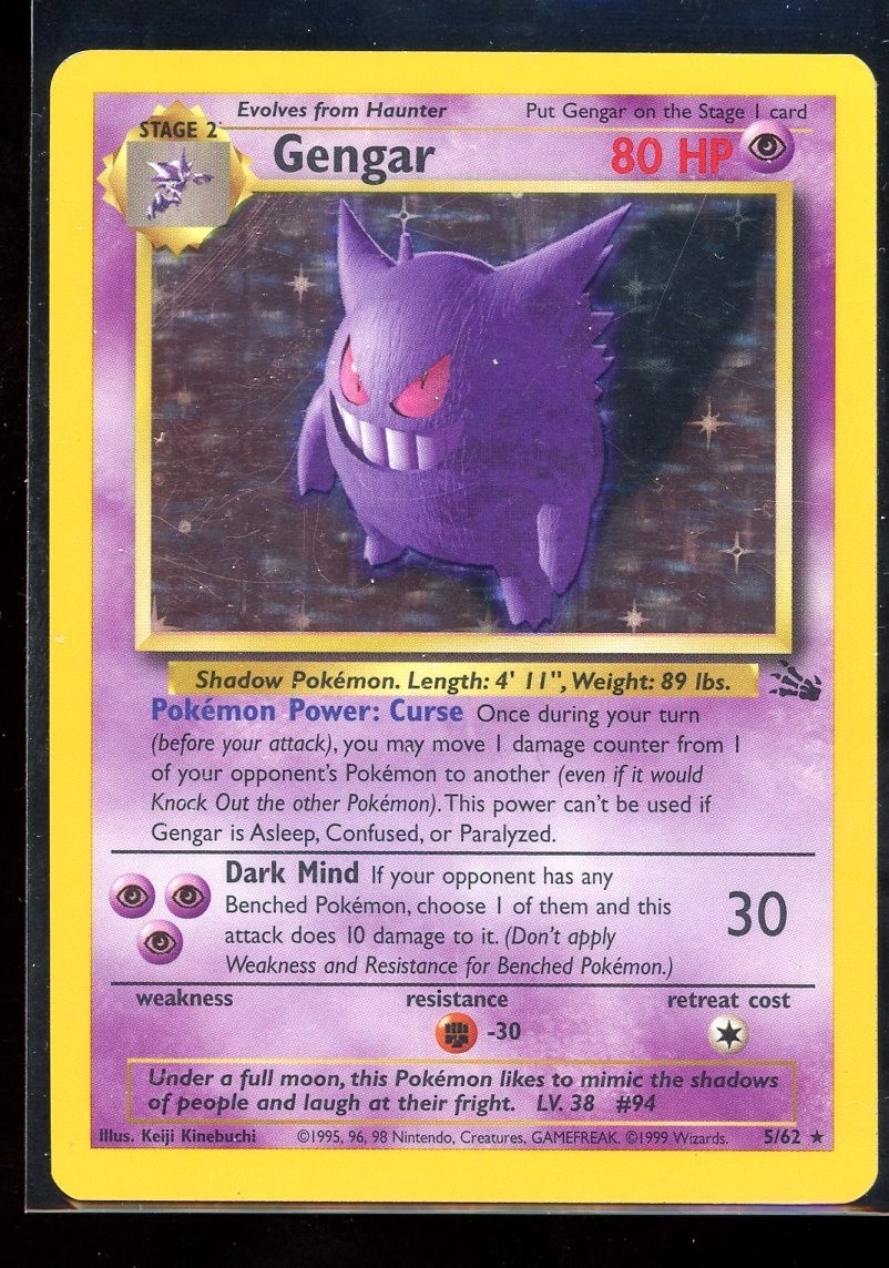 GENGAR HOLO - 5/62 - Pokemon TCG Fossil Set Unlimited Card - [MP]
