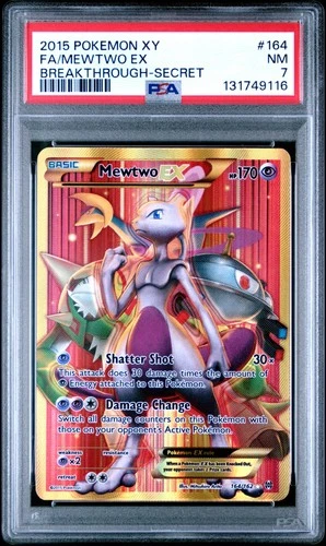 2015 POKEMON XY BREAKTHROUGH SECRET #164 FULL ART/MEWTWO EX PSA 7