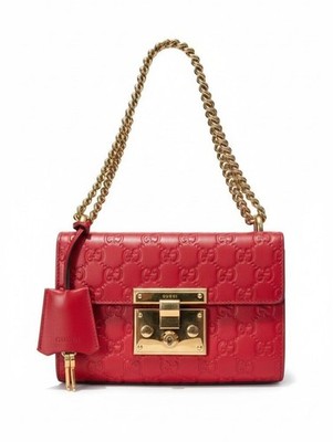 Gucci Padlock GG Embossed Red Leather Shoulder Bag   Gold Hardware Crossbody