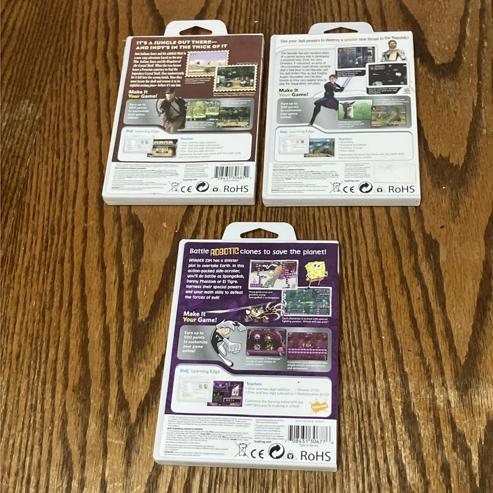 LeapFrog Didj Custom Learning 3 Game Lot - Star Wars - Indiana Jones - Nicktoons - Image 2 of 4