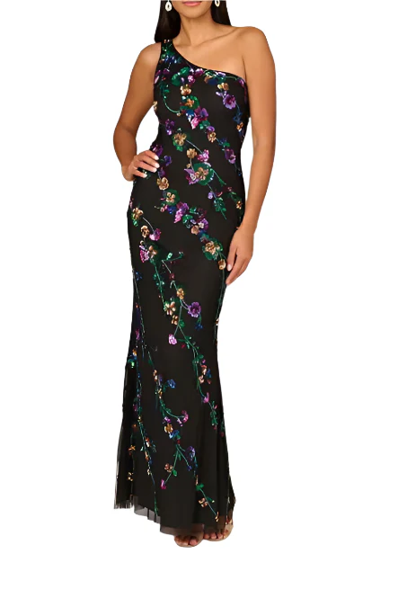Aidan Mattox Beaded Mesh One Shoulder Sleeveless Mermaid Gown MSRP $495 |  eBay