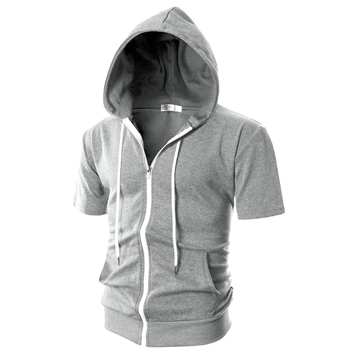 Mens Summer Sweatshirts Short Sleeve Zipper Hooded Hoodie Light Weight T Shirt