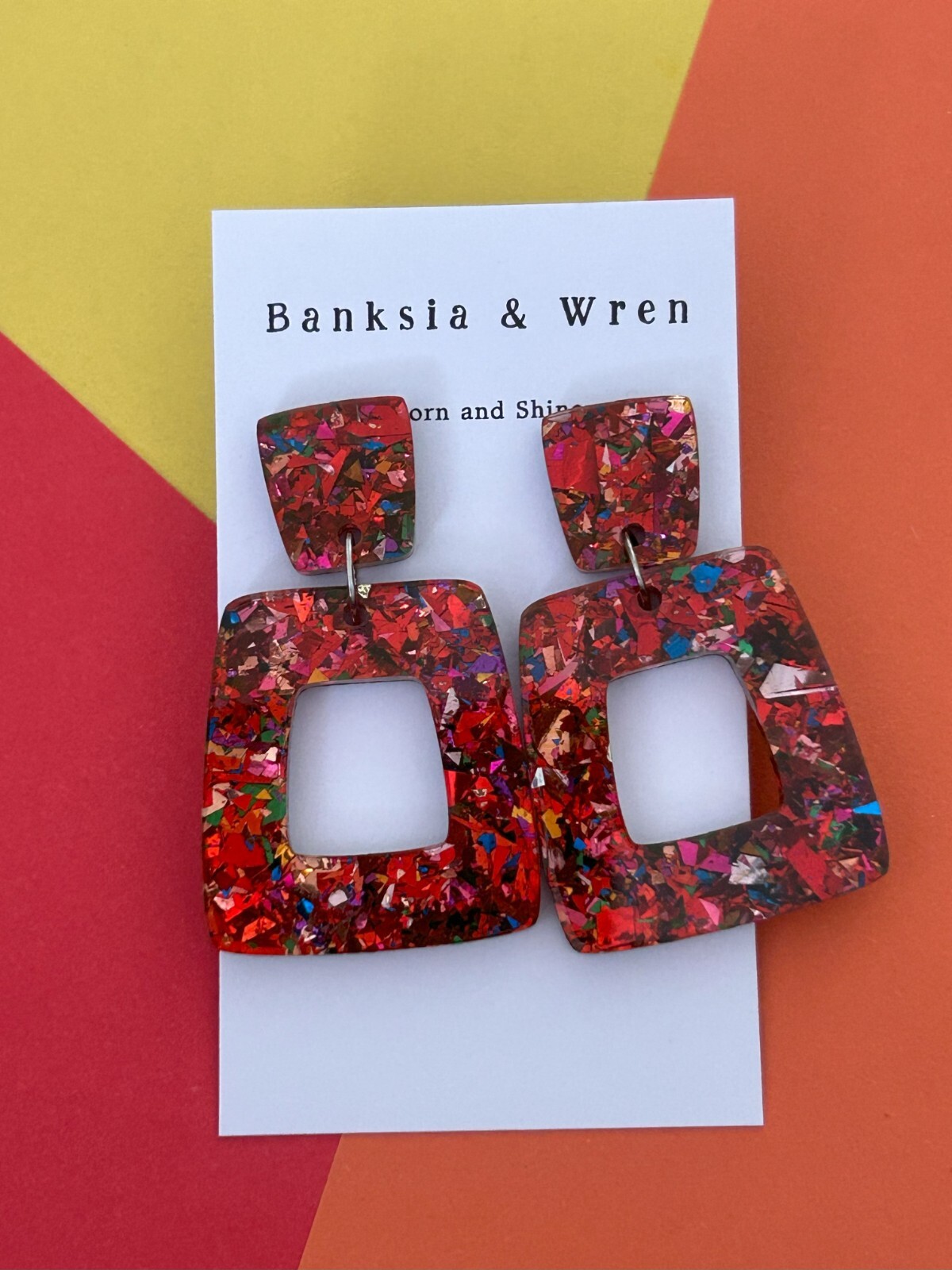 Red Dangle Statement Earrings Chunky Glitter, Acrylic Glamour