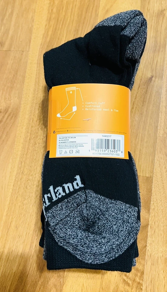 NUEVO Timberland 6 pares de calcetines acolchados para hombre talla 6-12 negros/grises Foto 4 de 4