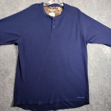 Realtree Henley Shirt Long Sleeve Waffle Knit Camo Trim Hunting Blue L