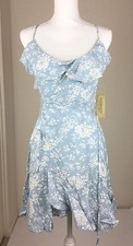 Denim & Supply Ralph Lauren Women Viscose Flounce Floral Wrap Dress Blue  L