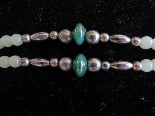 Handmade Silver Finish Tube & Round Beads W/ Round Green Glass Beads Bracelet - 第 3/7 張圖片