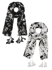 Ganz E8 Spring Summer Women's 70x27in Black White Tassel Trim Scarf ER57740