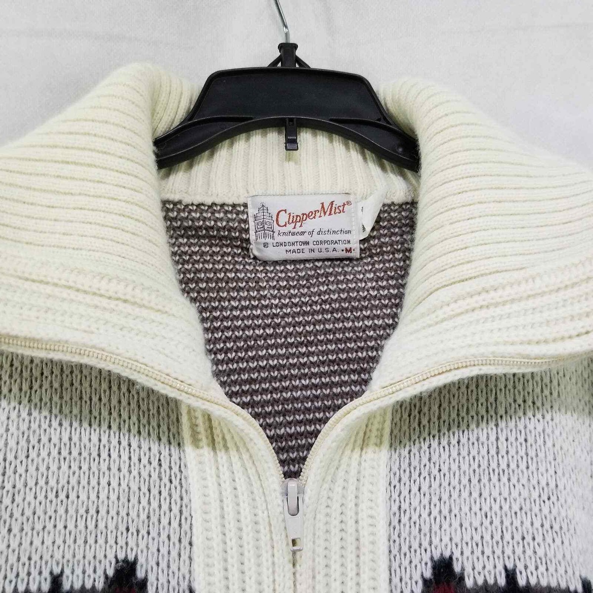 Vintage Clipper Mist Nordic Fair Isle Zip Up Sweater M Made In USA