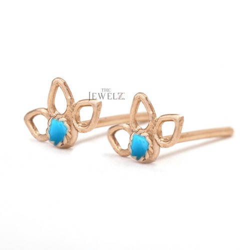 14K Gold 0,25 ct Türkis Edelstein Floral Ohrstecker - zum Verschenken - Bild 3 von 4