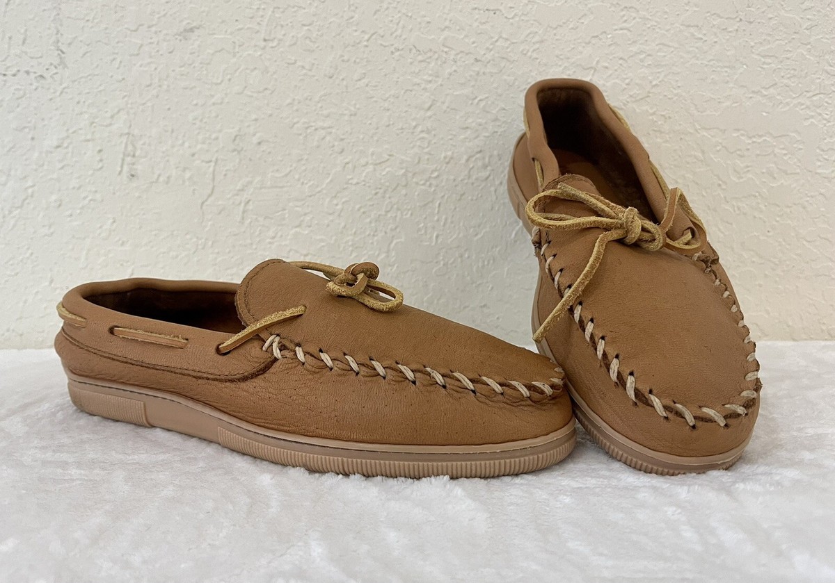 Minnetonka Men\'s Woven Slip-On Loafers — Tan Casual Moccasins Minnetonka Brown Slippers for Men for sale | eBay main image 3