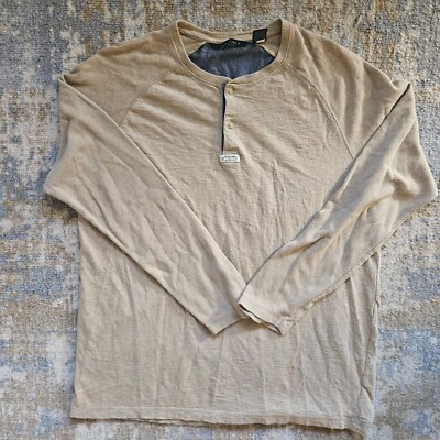 Sean John Men s XL Two Button Henley Long Sleeve Pullover Shirt Beige