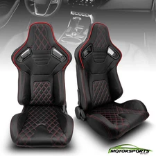Reclinable Black PVC Main Suede And Red Line Left/Right Racing Seats W/Slider