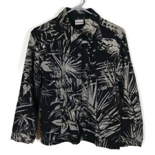 Chico's Women's White Floral Print Button Up Jacket Black Size 1 M/8 