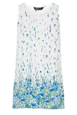 Women's Plus Size Sleeveless Dipped Hem Pleated Vest - White & Blue Floral