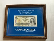 Vtg Canadian Mist Whisky Sign Congrats & Best Wishes 1973 $1 Dollar Bill Framed