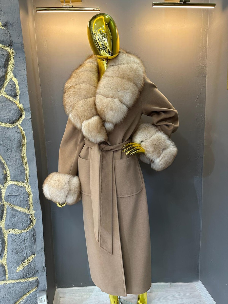 Cashmere Coat With Fur Collar And Cuffs Trench Coat Winter Clothes