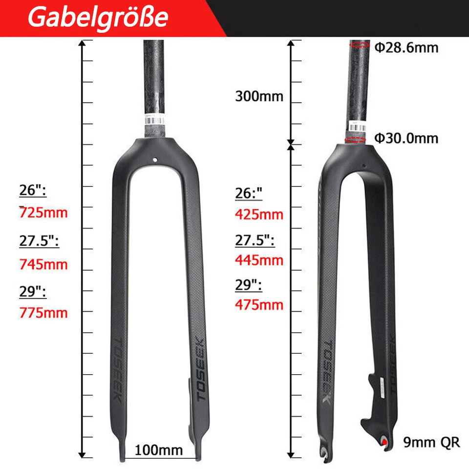 Forcella rigida mountain bike 26/27,5/29" alluminio/carbonio 1-1/8 freno a disco dritto - Immagine 2 di 4