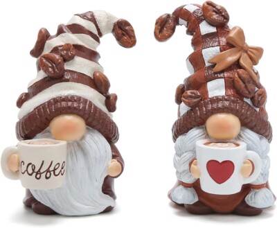  2PCS Coffee Gnomes Figurines - Swedish Tomte Elf Dwarf Decor for Bar, Home, 