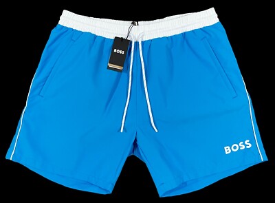 Men's HUGO BOSS Blue White Swim Trunks Swimsuit XL X-Large NWT NEW