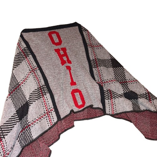 Grau, schwarz und rot karierter Ohio State Poncho Einheitsgröße - Bild 3 von 9
