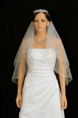 Handmade 2T Ivory Elbow 40 Rhinestone Rattail Center Gather Bridal Wedding Veil - Picture 2 of 5