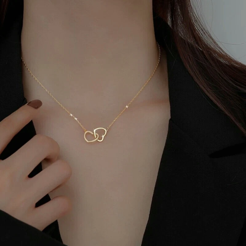 New Two Heart Shaped Necklace Female Exquisite Shape Choker Fashion Jewelry Gift - Image 4 of 4