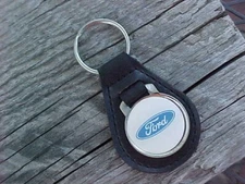 1990s FORD BLUE OVAL LEATHER KEY FOB VINTAGE NOS LICENSED CAR or TRUCK