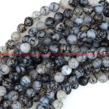 Black Dragon Vein Agate Round Beads Gemstone 15" Strand 6mm 8mm 10mm