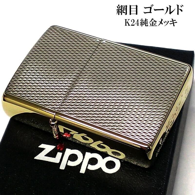Zippo Oil Lighter Diamond Cut Mesh K24 Pure Gold Plating Zippo Oil Lighter Diamond Cut Mesh K24 Pure Gold Plating