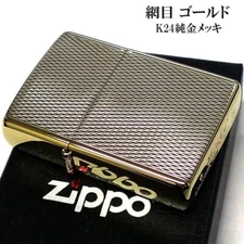Zippo Oil Lighter Diamond Cut Mesh K24 Pure Gold Plating Regular Case Japan