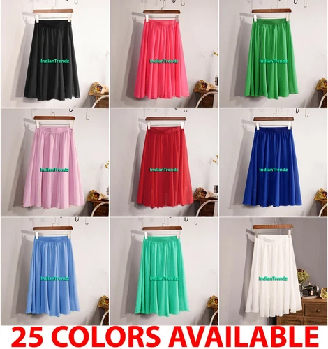 Women Maxi Skirt Chiffon Double Layer Pleated Midi Dress Beach Wrap 60 cm Long