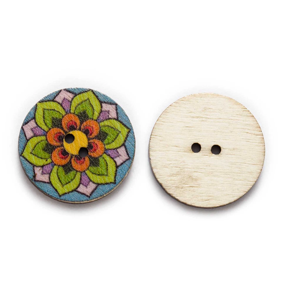 50pcs Painted Round Wood Buttons for Sewing Scrapbook Home Clothing Crafts Decor - Image 2 of 3