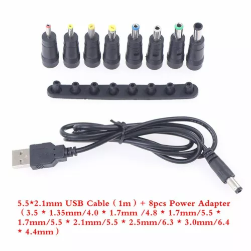 DC Power Supply Adapter USB to DC Jack Interchangeable Plugs DC Connector