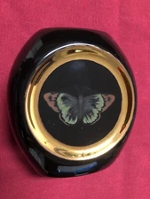 Black Hand Painted 5" Vase with Gold Trim / Accent and Hand Painted Butterfly