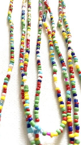 Rainbow Glass Seed Bead Necklace Extra Long Hippy Love Beach Festive - Picture 7 of 7